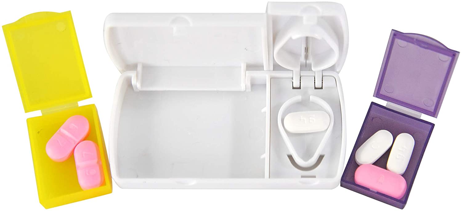 Petite boîte de rangement de pilules en plastique portable avec cutter