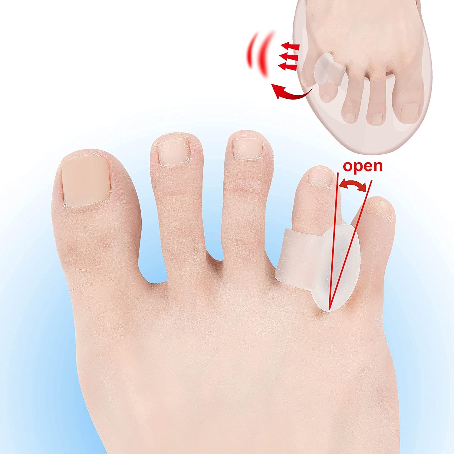 Séparateur d'orteils en gel translucide pour orteils enroulés qui se chevauchent