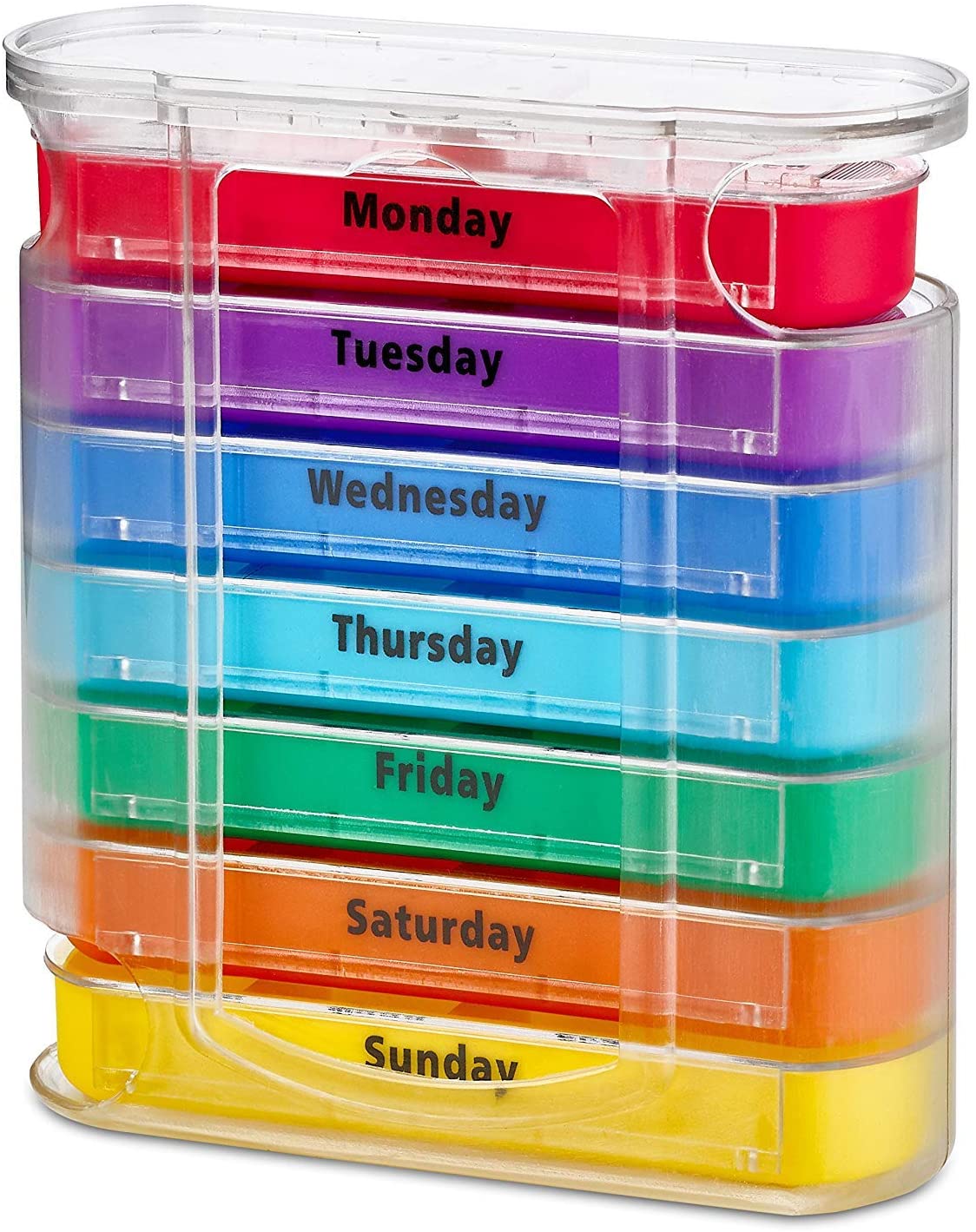 Pilulier hebdomadaire quatre fois par jour coloré avec compartiments empilables