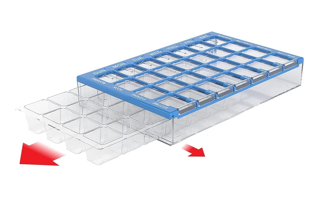 Boîte à pilules Home Weekly 4 fois par jour avec couvercle transparent