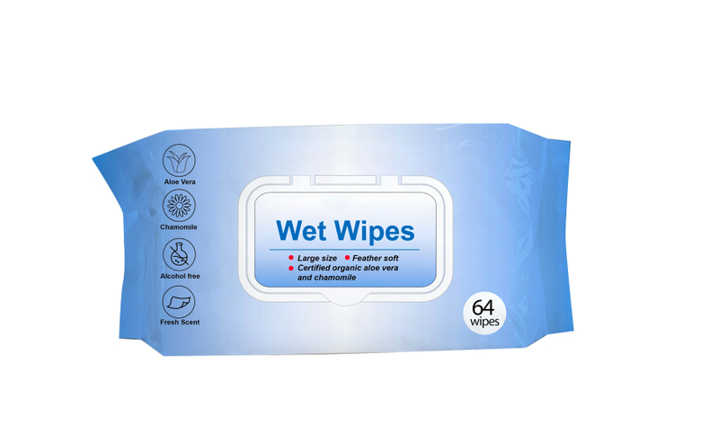 Lingettes humides douces portables sans alcool au parfum frais 64 lingettes